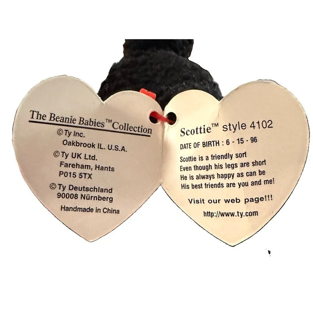 TY Beanie Baby Scottie Black Scottish Terrier Dog 1996 Style 4102 Retired w/ Tag